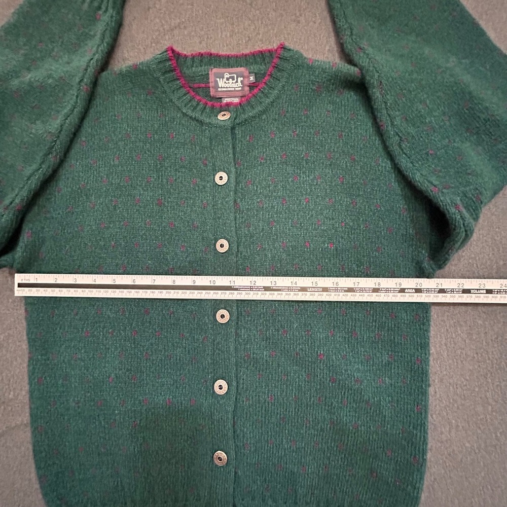 Vintage Woolrich Mallard Cardigan Sweater Womens M Green Wool Hong Kong - Picture 11 of 12